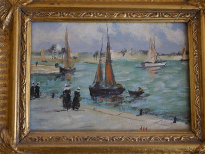 null Ecole Française XIXème - Les voiliers au port - Huile sur toile - Bel encadrement...