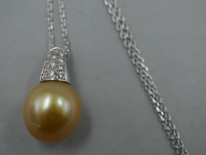 null Pendant topped with a South Sea Gold cultured pearl, diameter 11,5mm - White...