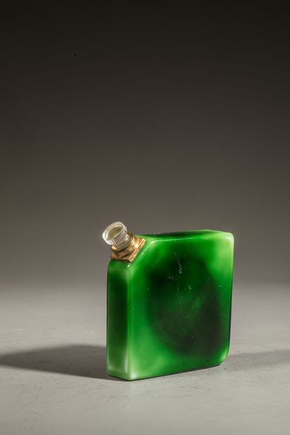 null YBRY " Femme de Paris " Bottle model jerrican, in green opaque crystal. Rectangular...