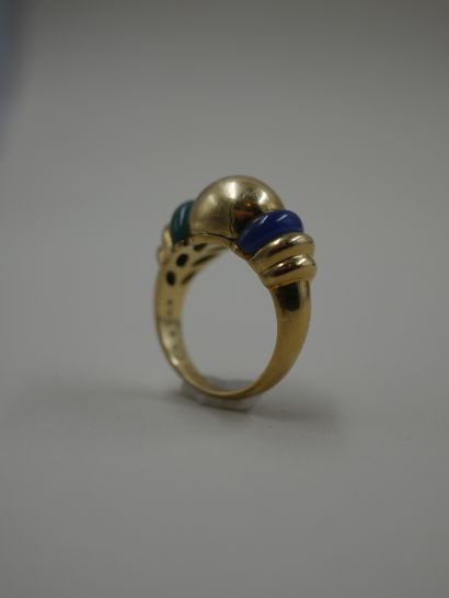 null BOUCHERON - Dome ring in yellow gold with two green and blue stones - In its...