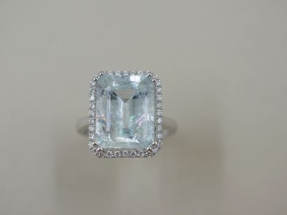 null 18k white gold ring with a large rectangular aquamarine of about 6cts surrounded...