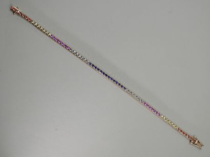 null Line bracelet in 18k pink gold entirely set with round multicoloured sapphires...