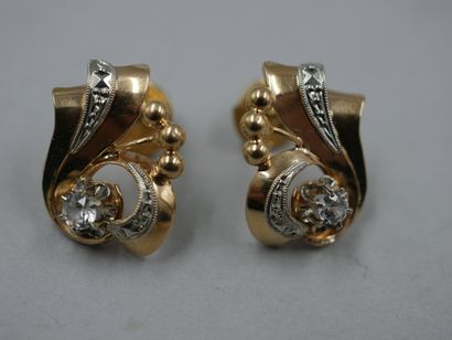 null 18k yellow gold scroll earrings with white stones and 18k yellow gold stud earrings...