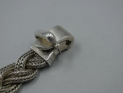 null HERMES - Vintage silver "Stirrup" bracelet with plaited mesh - Period 1960/1970...