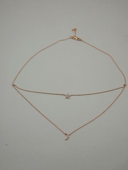 null Necklace in 18k pink gold holding two chains with paved motifs of diamonds,...