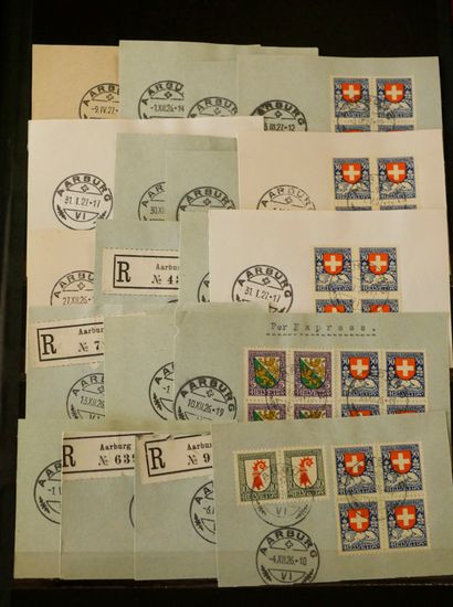 null SUISSE Emissions 1905/1938 : Très intéressant lot de timbres oblitérés, en blocs...