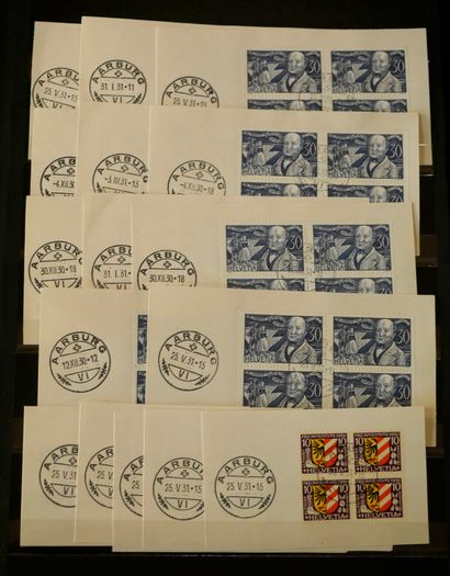 null SUISSE Emissions 1905/1938 : Très intéressant lot de timbres oblitérés, en blocs...