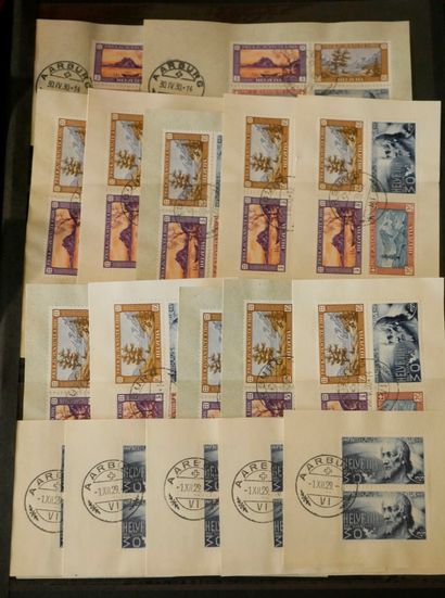 null SUISSE Emissions 1905/1938 : Très intéressant lot de timbres oblitérés, en blocs...