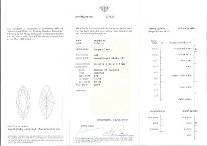 null Très beau solitaire en or gris 18k surmonté d'un diamant taille navette de 3,04ct...