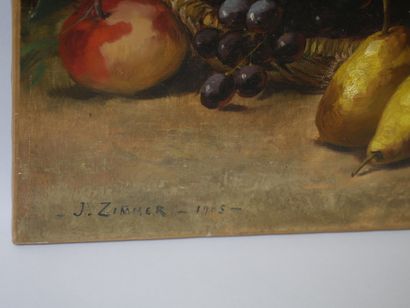 null J. ZIMMER. Nature morte aux poires et aux raisins. Huile sur toile signée en...