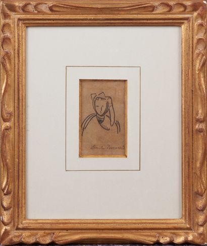 null Emile BERNARD (1868-1941). Portrait d'une bretonne. Crayon sur papier. Cachet...