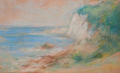 null Émile SCHUFFENECKER (1851-1934). Falaise en bord de mer. Pastel sur papier....