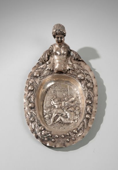  Silver presentation dish in the spirit of the 17th century with a chased and embossed...