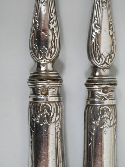 null Horn and silver salad servers. Louis XIV style. Gross weight : 132gr. (Wear...