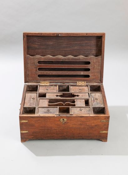 null CHINA. A scholar's box in exotic wood revealing a multitude of compartments....