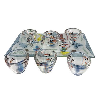 null VENICE, MURANO, Eight glass cups of MURANO (Height 8,5cm). A rectangular dish...