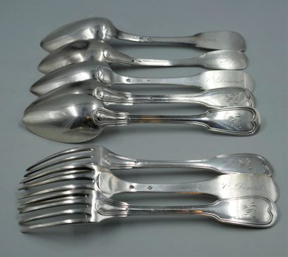 Lot including : 
- Four silver spoons 950/1000,...