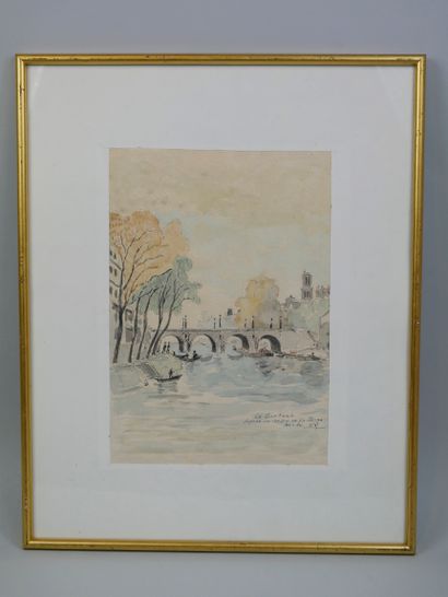  French school 20th century. The Pont Marie after a drawing by Brize, 1984. Watercolor...