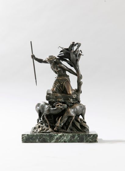 null French school of the 19th century. Oriental woman hunting antelope, bronze proof...