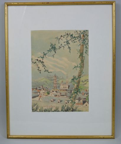 null Ecole Française XXe siècle. Bagnères-de-Bigorre, 1956. Aquarelle et encre sur...