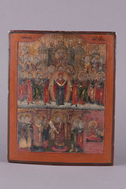 null Icon: The Pokrov (veil) or Protection of the veil of the Mother of God. RUSSIA,...