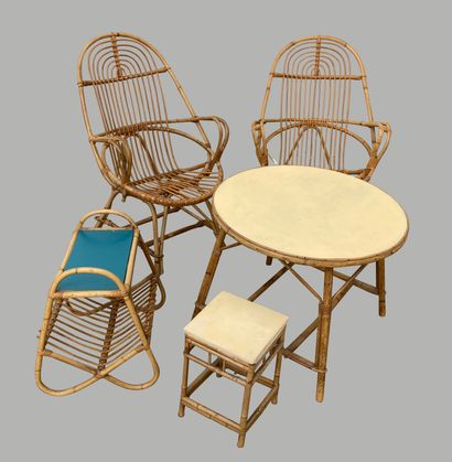 null Rattan living room set, composed of two seats (Height 97cm, Width 60cm, Depth...