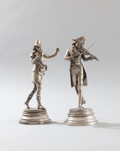 null LALOUETTE Auguste (1826-1883). Violinist and peddler. Two silver plated bronze...