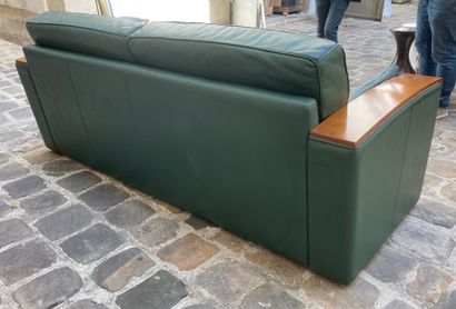 null LELEU Jacques, Large sofa, the armrests in wood with mahogany patina, green...