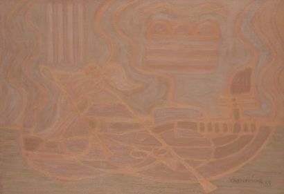  PRICE DROP. Serge CHARCHOUNE (1888-1975). Gondola N°6, June 1952. Oil on canvas....