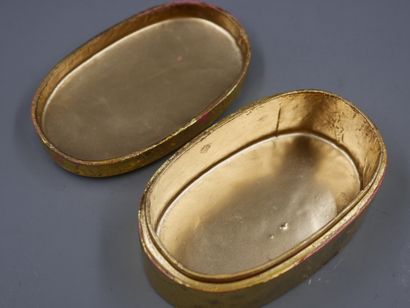 null Lot including : pair of oval paper maché boxes with flowers on gold background...