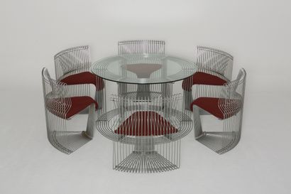 null Verner PANTON ( 1926-1998) for FRITZ HANSEN, 1971 - Table and six chairs "Pantanova"...