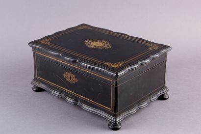 Blackened wood and brass marquetry box with...