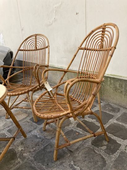 null Rattan living room set, composed of two seats (Height 97cm, Width 60cm, Depth...
