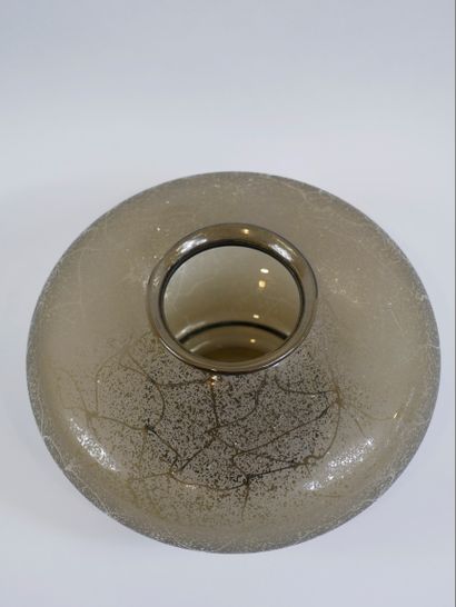 null DAUM. Flattened ball vase in glass with acid-etched vermiculated decoration....