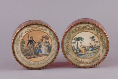 null Two red chased glass and gold highlights dragee boxes decorated with palms and...