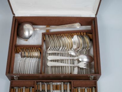 null FRIONNET François. Art Deco silver-plated metal set including : 12 cutlery,...