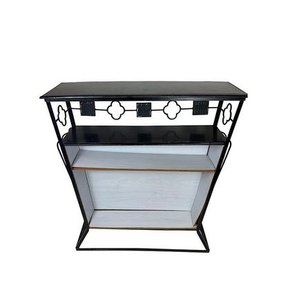  Bar in black lacquered metal covered with red leather. Height 110cm, width 93cm,...