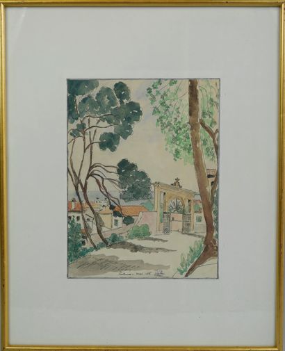  French school 20th century. Palma, 1966. Watercolor and ink on paper, titled, dated...