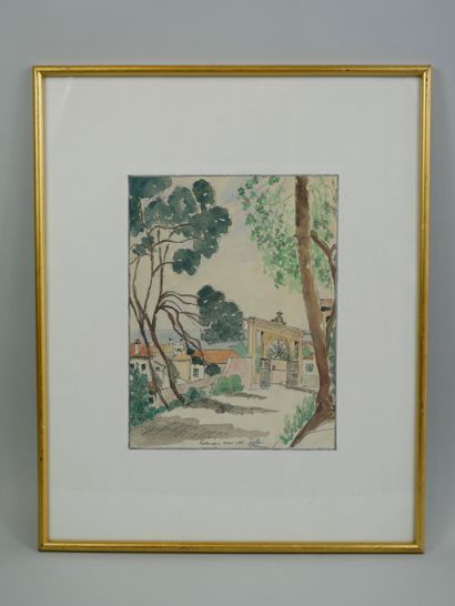  French school 20th century. Palma, 1966. Watercolor and ink on paper, titled, dated...