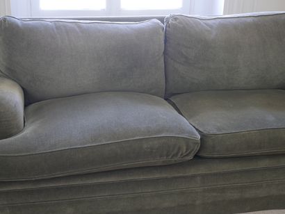 null Green velvet two seater sofa (Condition of use, some stains). Height 77cm, Width...