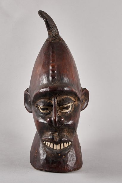 null AFRIQUE DE L’OUEST - Masque double face en bois naturel sculpté polychrome,...