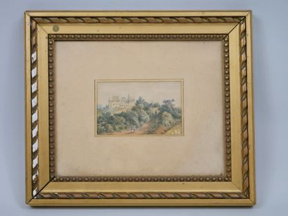 null School of the XIXth century. Landscape at the Castle. Watercolor on paper, framed....