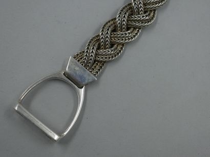 null 
HERMES - Bracelet "Etrier" vintage en argent à maille tréssée en natte - Epoque...