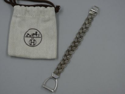 null 
HERMES - Bracelet "Etrier" vintage en argent à maille tréssée en natte - Epoque...