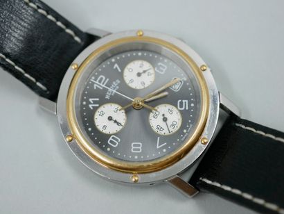 null HERMES - Montre bracelet modèle "Clipper Chronographe" à trois compteurs, mouvement...