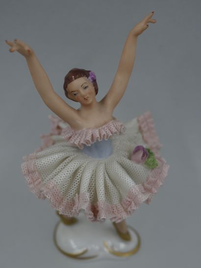 null Small porcelain dancer and miniature porcelain doll. Late 19th - early 20th...