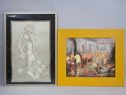 null Lot of frames and paintings, oil on canvas, drawings, engravings, wood and stucco...
