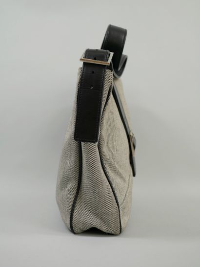 null LANVIN. Vintage leather and canvas handbag. 22 x 32cm.