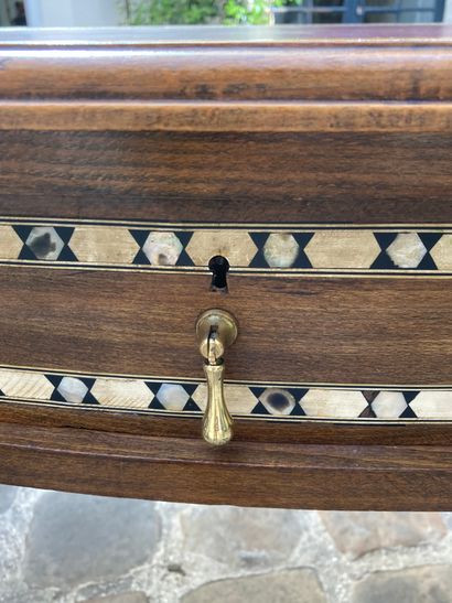 null Flat desk, double face, in carved exotic wood and mother-of-pearl inlay, with...
