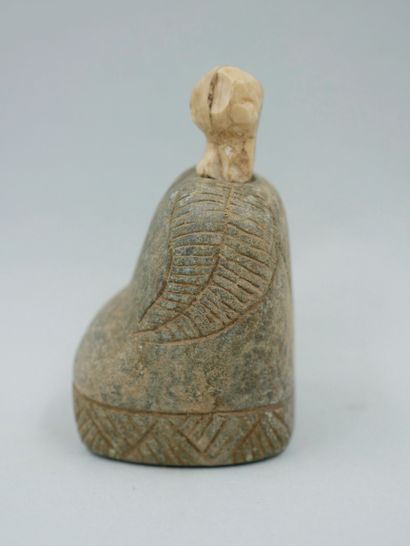 null Bactrian composite idol with calcite head and chlorite body. As is. H :approx...